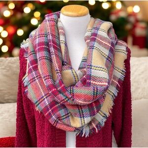 Gertex Plaid Square Blanket Scarf 54” x 54” Lightweight with Fringe